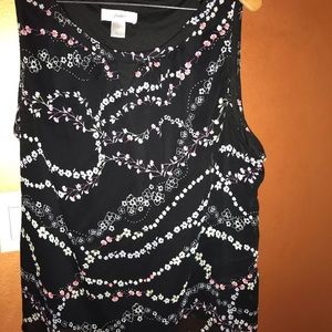 CJ Banks Floral Black sleeveless top, size X